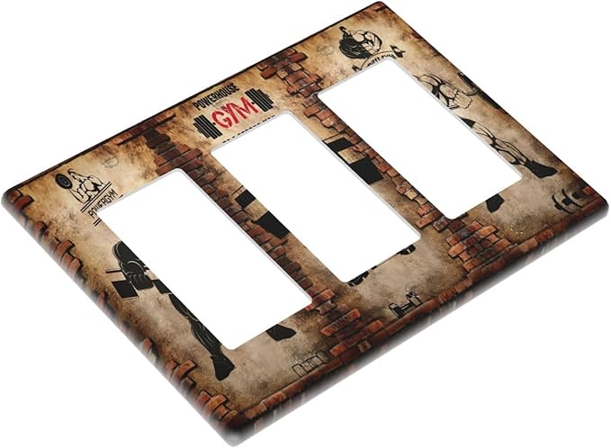 Vintage Gym Retro Brick Dumbbell Triple Rocker Wall Plates Light Switch Plate Covers Decorative GFCI Lightswitch Faceplate Dimmer for Bedroom Kidroom Bathroom Gyms Decor