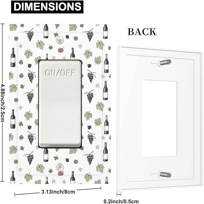 Wine & Vineyard Single Rocker Switch Cover - 1-Gang Standard US Size Vintage Wine Bottle & Grape Light Switch Covers, French Country for Kitchen Decor