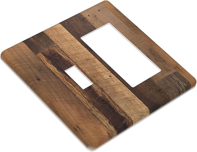 Outlet Covers Natural Wood Brown Wooden Planks 1 Toggle 1 Rocker Combination Decorative Wall Plate Electrical Switch Plates Light Switch Cover Plate For Farmhouse Cabin Decor