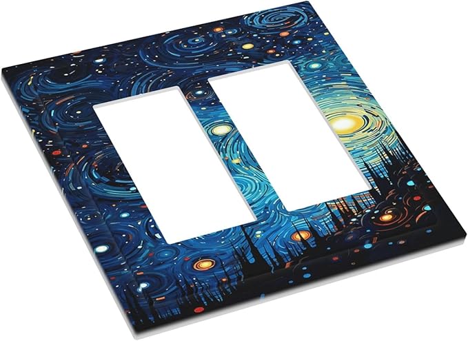 Decorative Outlet Covers Abstract Starry Night Style 2 Gang Double Rocker Light Switch Cover Plate Electrical Switch Plate Cover Decorate GFCI Wall Plate for Home living Room Decor