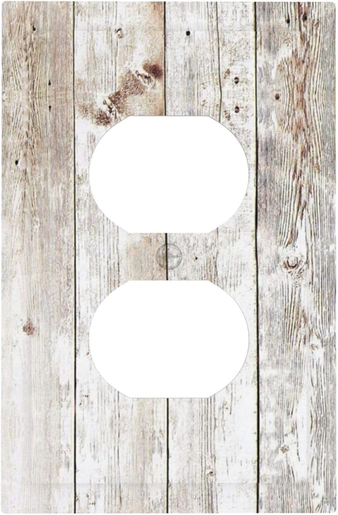 Vintage Light Wood Retro Rustic White Gray Oak Print Outlet Covers 1 Gang Duplex Light Switch Cover Decorative Switch Plates Electrical Receptacle Faceplate Wall Plate for Farmhouse Home Decor