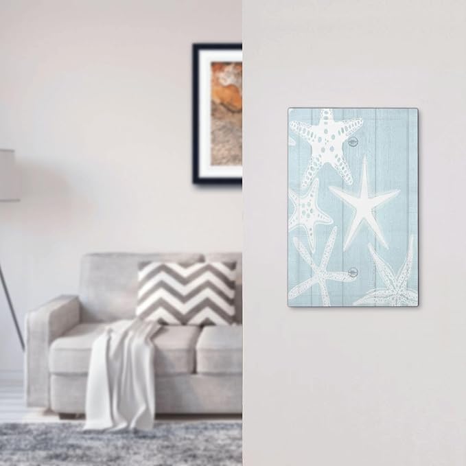 Beach Starfish Vintage Wood Rustic Country Ocean Light Switch Cover Plate 1 Gang No Device Blank Electrical Wall Plates Faceplate Decorative Switch Plate Covers for Farmhouse Kids Room Decor