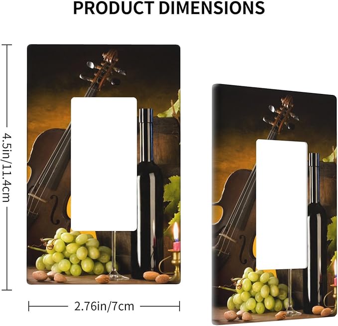 Grape Wine Violin 1-Gang Rocker Wall Plate, Autumn Still Life Switch Plate for Kitchen, Dining Room, Wine Corner & Home