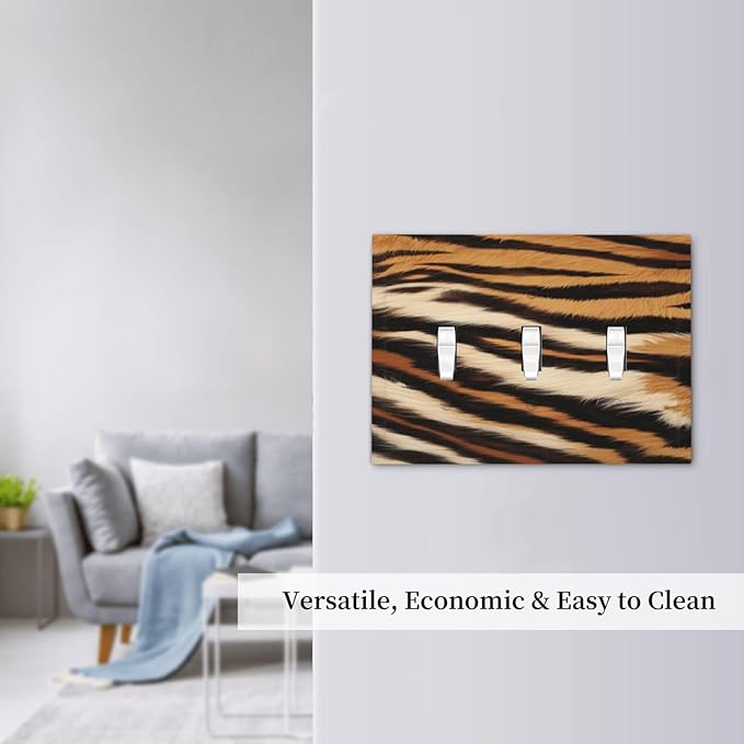 Tiger Texture Wild Animal Skin Pattern Print Decorative Switch Plates 3 Gang Wall Plate Triple Toggle Light Switch Cover Faceplate Electrical Wall Panels for Kids Room Office Decor