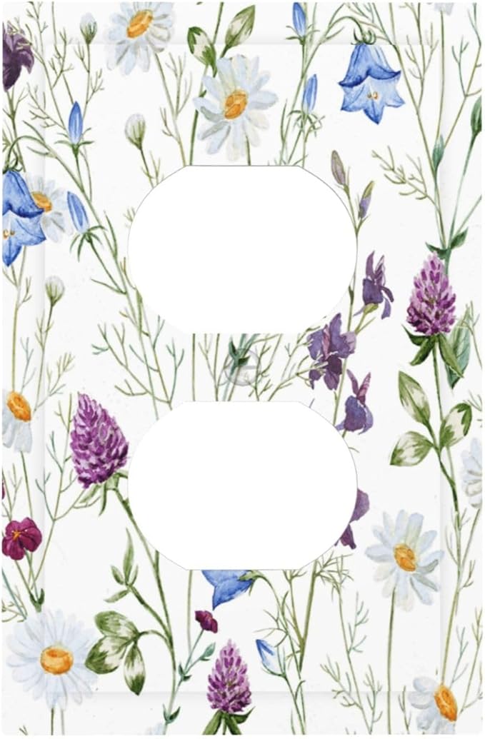 Floral Boho Multicolor Flower Plant Leaves Outlet Covers 1 Gang Duplex Light Switch Cover Decorative Switch Plates Electrical Receptacle Faceplate Wall Plate for Bedroom Living Room Decor