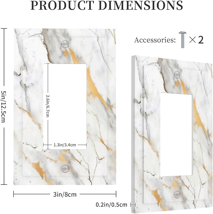 Decorative Outlet Covers Marbling Style White Background Gold Gray Stripes 1 Gang Single Rocker Light Switch Cover Plate Wall Plates Gfci Faceplate For Bathroom Kitchen Decor