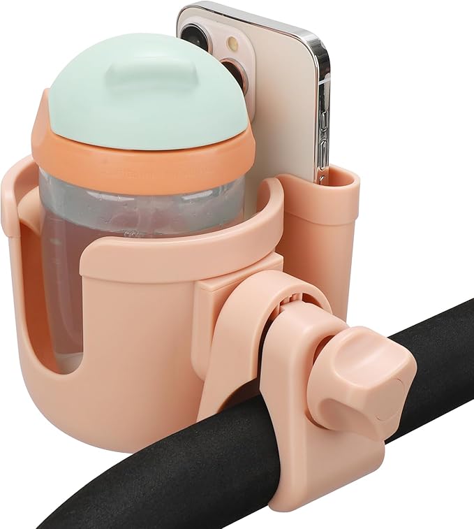 Accmor Stroller Cup Holder with Phone Holder, Bike Cup Holder, Universal Cup Holder for Uppababy Nuna Doona Strollers, 2-in-1 Cup Phone Holder for Stroller Bike Accessory