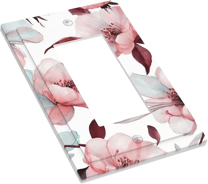 Watercolor Pink Cherry Blossom & Floral Burst Single Rocker Switch Cover - 1-Gang Standard US Size Romantic Floral Escape Light Switch Covers for Bathroom Bedroom Vanity Decor