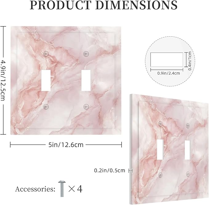 Light Switch Cover Plate Pinkish-White Marble Abstract Luxury Elegant 2 Gang Double Switch Plate Covers Toggle Wallplate Decorative Outlet Covers Electrical Switchplate for Bathroom Home