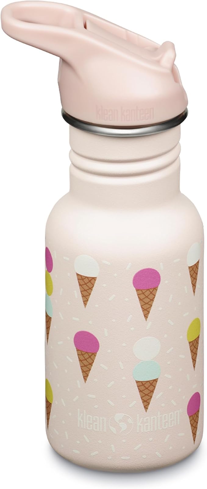 Klean Kanteen 12 oz Classic Kid's Water Bottle with Flip Seal Sport Cap & Straw - 100% Leakproof Cap - Durable Stainless Steel Material - Lightweight & Easy-Grip - BPA-Free - Ice Cream