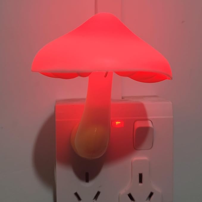 AUSAYE 2 Pcs LED Night Light Plug in Nightlight Wall Lamp, Mushroom Night Light Mini Magic Night Lights for Adults Kids Bedroom, Bathroom,Toilet,Stairs,Kitchen,Hallway Red Led Light