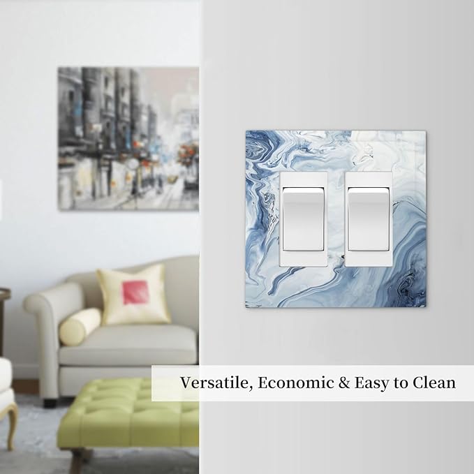 Decorative Outlet Covers Blue Marble Pattern 2 Gang Double GFCI Rocker Electrical Wall Panels Light Switch Cover Plate for Bedroom living Room Decor