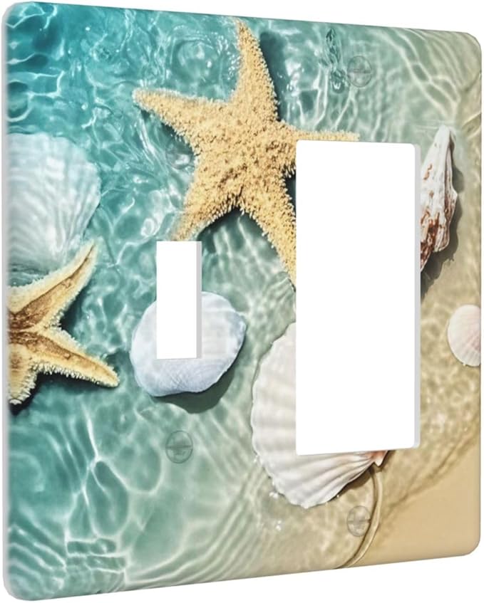 Outlet Covers Beach Starfish Ocean Conch Cameo Shell 1 Toggle 1 Rocker Combination Decorative Wall Plate Electrical Switch Plates Light Switch Cover Plate For Decor Kids Room Decor