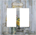 Rustic Sunflower Floral Vintage Wood Board Decorative Outlet Covers 2 Gang Double GFCI Rocker Electrical Wall Panels Light Switch Cover Plate for Farmhouse Home Decor