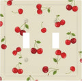Sweet Cherry Blossom Double Toggle Switch Cover - 2-Gang Standard US Size Playful Cherry Duo Light Switch Covers, Retro Cherry Print for Girls Room Decor