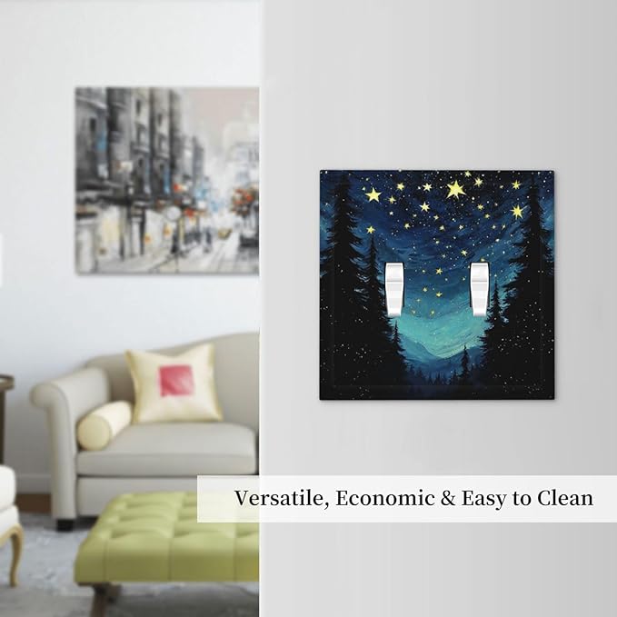Decorative Switch Plates Blue Starry Sky Forest Painted Star Pine Tree Oil Painting 2 Gang Double Toggle Wall Plate Outlet Light Switch Cover Electrical Faceplate for Bedroom Cabin Decor