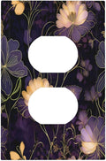 Modern Boho Vintage Gold Purple Dark Floral Modern Abstract Flowers Outlet Covers 1 Gang Duplex Electrical Receptacle Faceplate Light Switch Cover Wall Plate Decorative Switch Plates for Bedroom