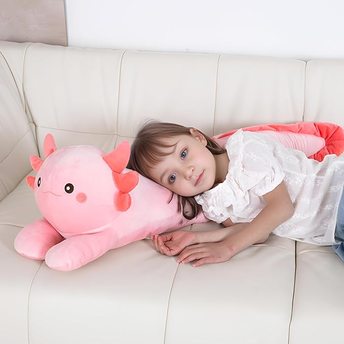 MMguai 32 inch Axolotl Stuffed Anima Big Long Body Plush Toy Soft Pillow, Large Pink Axolotl Stuffy Plushie Gift for Kids Boy Girl Birthday