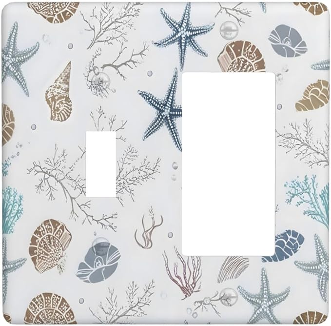 Ocean Starfish Seashells Nautical Coastal Sea Coral Outlet Covers 1 Toggle 1 Rocker Combination Decorative Wall Plate Electrical Switch Plates Light Switch Cover Plate for Kids Room Nursery Decor