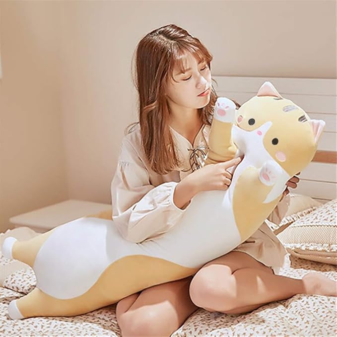 shangman Lovely Plush Cat Doll Cute Cartoon Soft Stuffed Kitten Pillow Long Throw Sleeping Pillow Doll Toy Gift for Kids Girlfriend Multiple Size (Brown,130cm/51.1in)