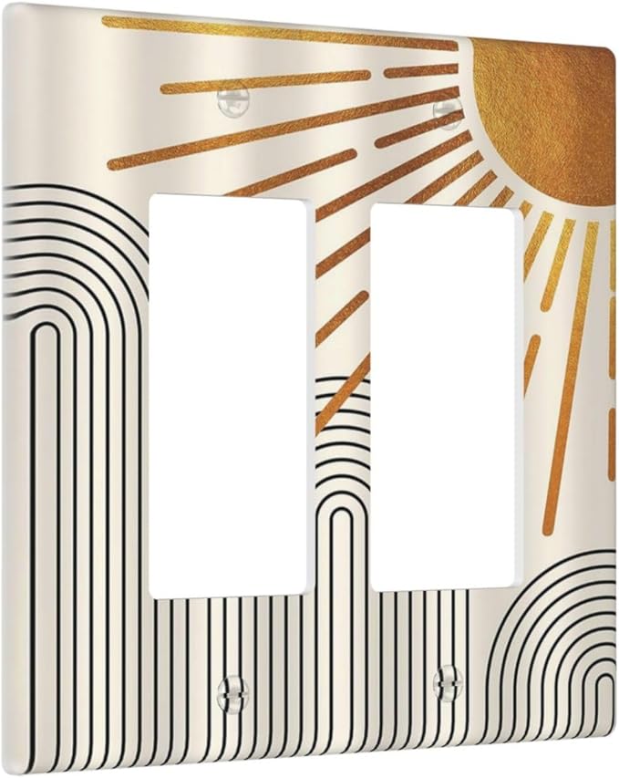 Mid Century Beige Boho Abstract Sun Vintage Arch 2 Gang Rocker Decora Light Switch Covers Decorative Outlet Covers Wall Plate Electrical Faceplate Switchplate GFCI for Country Bathroom Bedroom Decor
