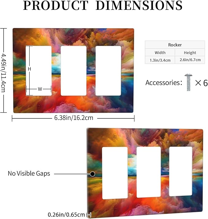Light Switch Cover Plate Iridescent Abstract Colorful Clouds 3 Gang Decorative Switch Plates Rainbow Triple Rocker GFCI Outlet Covers Receptacle Cover for Bathroom Home Decor