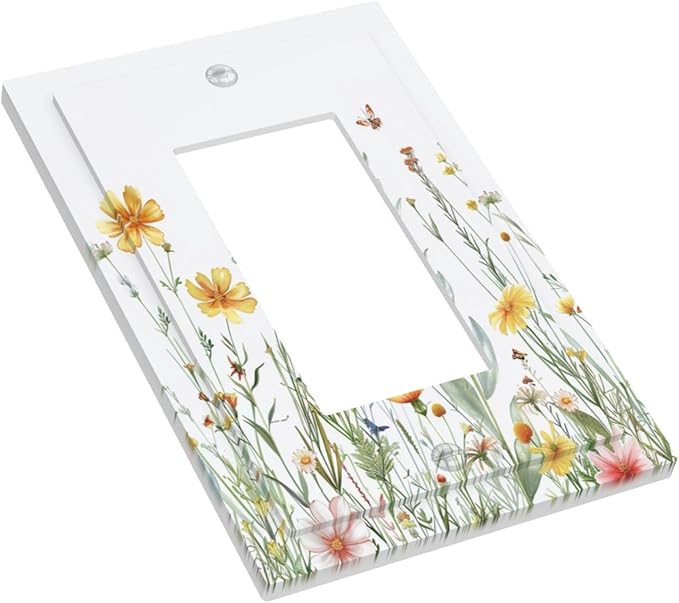 Light Switch Cover Plate Rustic Colorful Floral Butterfly Watercolor Flowers 1 Gang Outlet Covers Single Rocker Decorative Switch plates Electrical Wall Plates GFCI Receptacle for Bathroom Bedroom