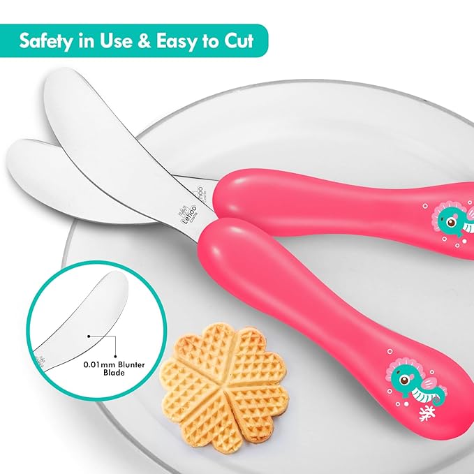 Lehoo Castle 6 Pieces Toddler Utensils, Kids Silverware for 2 3 4 Years Old, Stainless Steel Knife Fork and Spoon Set with Plastic Handle, Safe Toddler Cutlery (Purple)