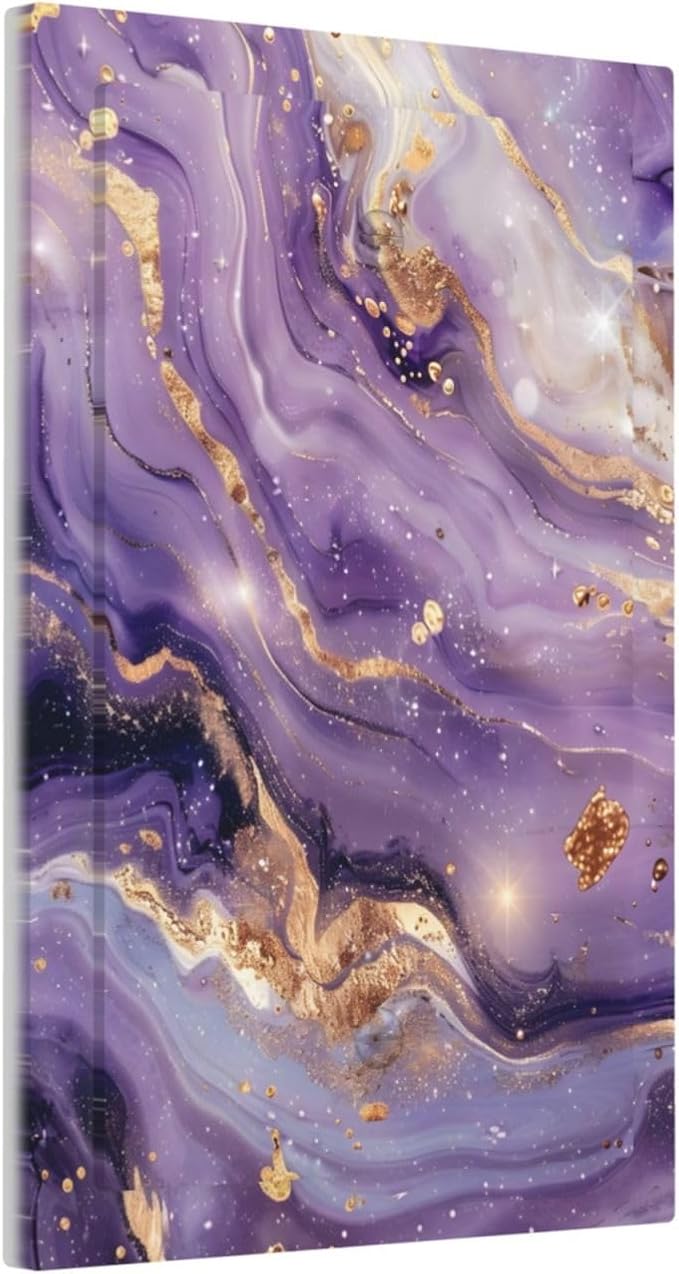 Luxury Marble Texture Purple And Gold Abstract Print Light Switch Cover Plate 1 Gang No Device Blank Electrical Wall Plates Faceplate Decorative Switch Plate Covers for Bathroom Home Decor