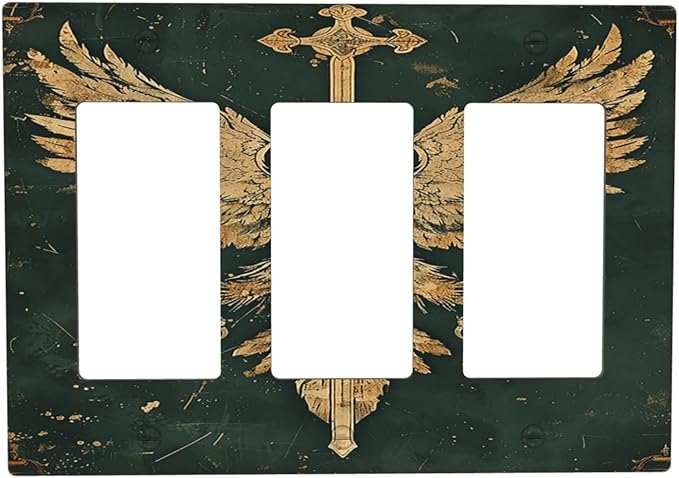 Medieval Retro Golden Eagle Totem Light Switch Covers 3 Gang Rocker Decorative Triple Outlet Wall Plate Cover Switchplate Electrical Gfci for Bedroom Living Room Decor