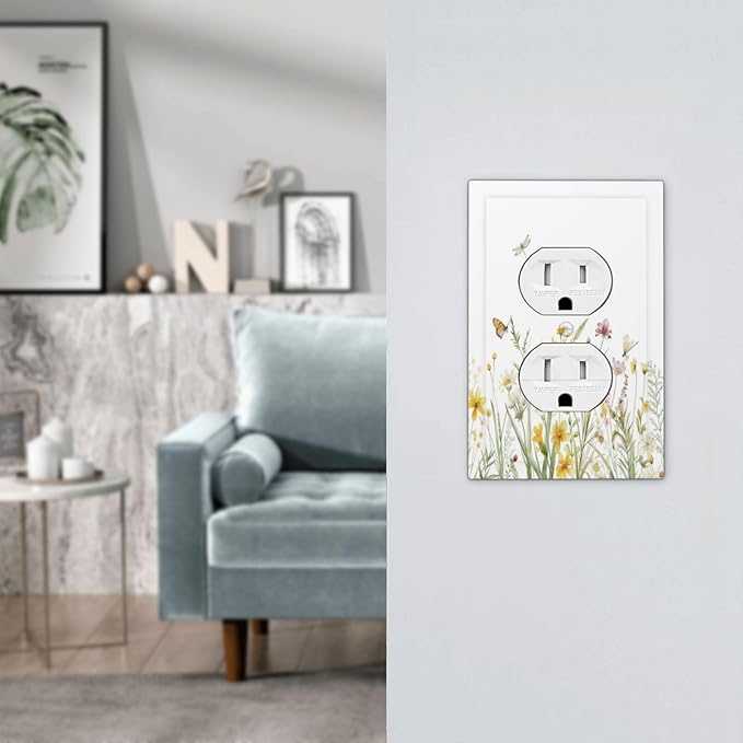 Colorful Wildflowers Dragonfly Butterfly Floral Outlet Covers 1 Gang Duplex Light Switch Cover Decorative Switch Plates Electrical Receptacle Faceplate Wall Plate for Bedroom Living Room Decor