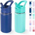 12oz Kids Water Bottle for School, Toddler Bottles with Straws, Stainless Steel Vacuum Insulated Water Bottle for Boys&Girls, Leak-Proof, BPA-Free, Blue + Green