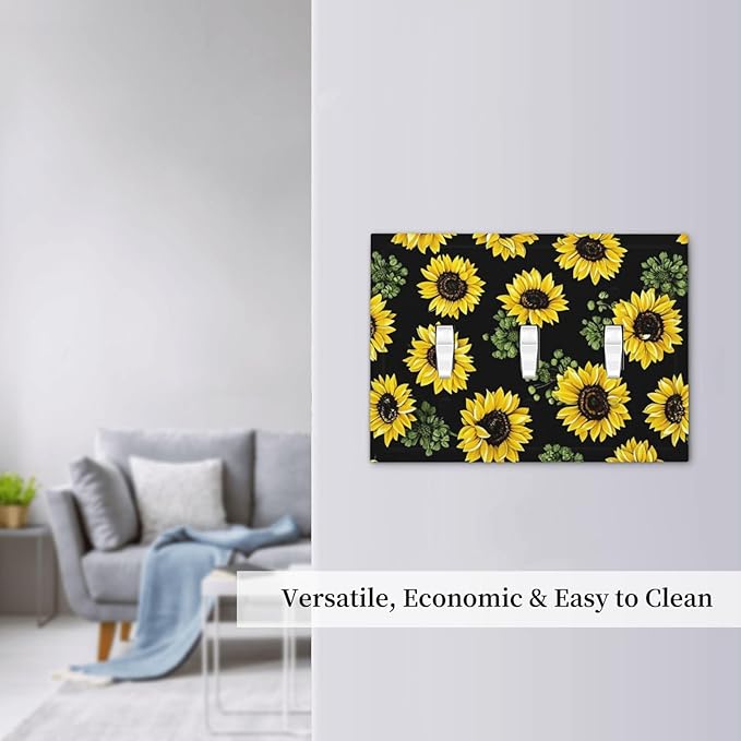 Decorative Switch Plates Floral Sunflower Plants Flowers 3 Gang Wall Plate Triple Toggle Light Switch Cover Faceplate Electrical Wall Panels For Bed Room Farmhouse Decor