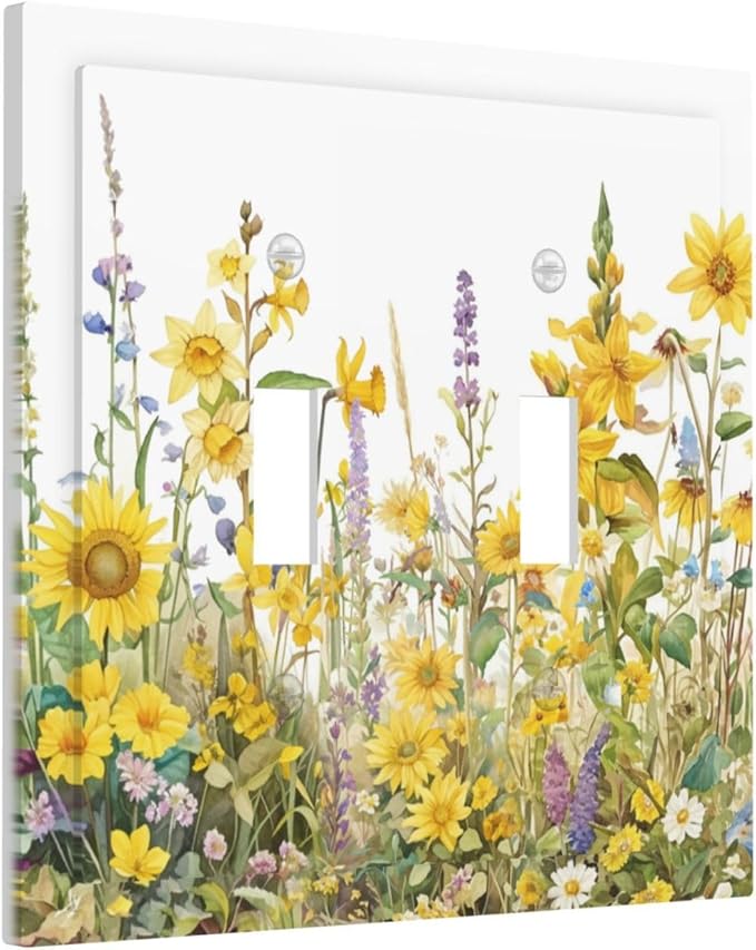 Wildflowers Sunflower Lavender Daisy Floral Decorative Switch Plates 2 Gang Double Toggle Outlet Light Switch Cover Wall Plate Electrical Faceplate for Bedroom Living Room Decor