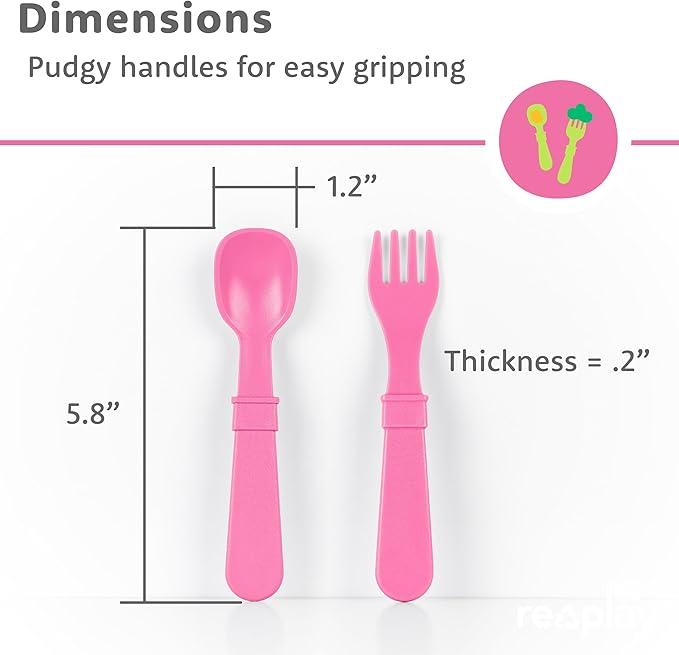 Re-play 3x3 Divided Toddler Plates and Utensils Set - Toddler Forks and Spoons Set - Dishwasher and Microwave Safe - Made in USA - Princess