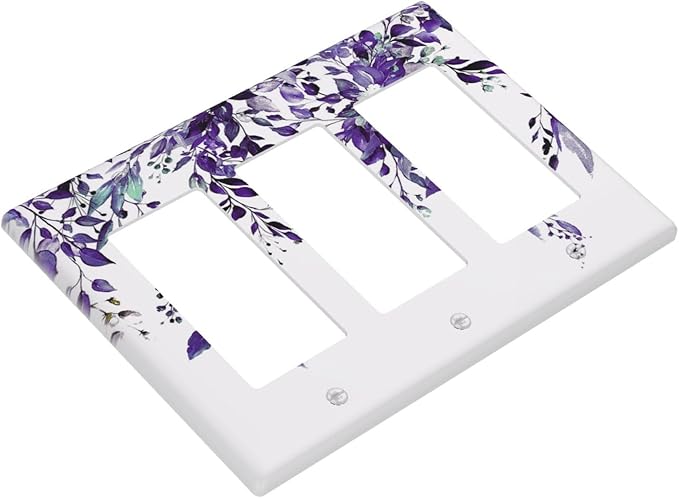 Decorative Outlet Covers Purple Eucalyptus Boho Olive Leaves Country 3 Gang Wall Plate Cover Triple Rocker Decora Light Switch Covers Plate Jumbo Electrical GFCI Switch Plate Cover