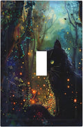 Light Switch Cover Plate Magic Fantasy Forest Mysterious Black Cat 1 Gang Single Toggle Decorative Switch Plates Wall Plates Electrical Faceplate for Kid Room Bathroom Decor