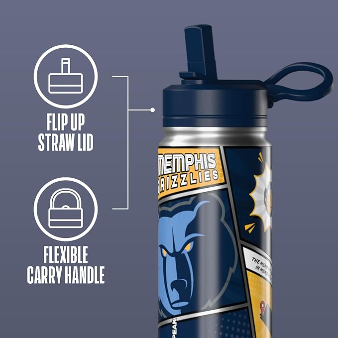 Hydrapeak x NBA Memphis Grizzlies 20 oz Stainless Steel Water Bottle, Officially Licensed Double Wall Insulated Sports Bottle with Straw Lid, Reusable Leakproof Gift for Kids & Adults