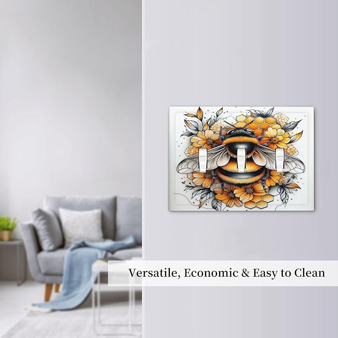 Decorative Switch Plates Bee Honeycomb Flowers Plant Leaves 3 Gang Wall Plate Triple Toggle Light Switch Cover Faceplate Electrical Wall Panels For Nursery Kids Room Decor