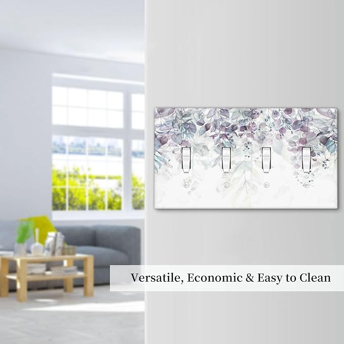 Hazy Leaves Ivy Nature Plants Eucalyptus Leave Light Switch Covers Quad Toggle Electrical Faceplate 4 Gang Wall Plate Decorative Switch Plates Cover for Bedroom Home Decor