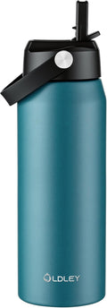 Oldley 24oz Insulated Water Bottle with Straw, Stainless Steel Water Bottle for Sports, Travel, School, BPA-Free Sports Bottles for Adult Kids, Leak-Proof, Emerald Green