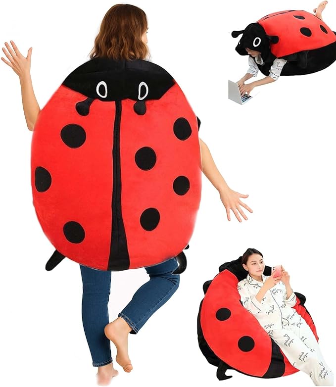 Wearable Ladybug Pillow, 23.6/39.4in Cute Warm Removable Sleeping Wearable Lady Bug Wearable Pillows with Hat for Xmas Gift (39.3 in)