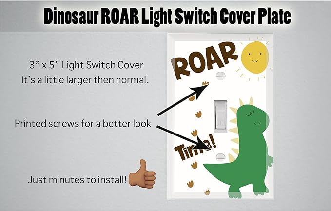 Dinosaur Boys Room Light Switch Cover Plate Kids Decorative Nursery Teen Toddler Room Decor Bedroom Bathroom Playroom (Dino Roar)