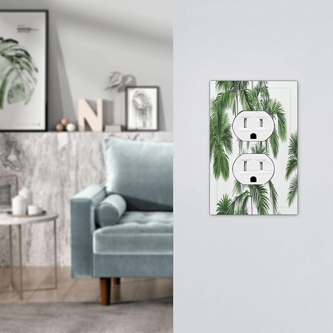 Outlet Covers Palm Trees Tropical Green Plant Palm Leaf 1 Gang Duplex Light Switch Cover Decorative Switch Plates Electrical Receptacle Faceplate Wall Plate For Bed Room Bathroom Decor