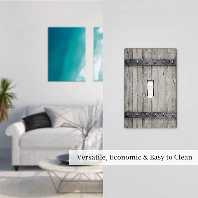 1 Gang Rustic Barn Door Light Switch Cover Single Toggle Wall Plates Switchplate Covers Vintage Farmhouse Country Decorative Plastic Faceplate for Kitchen Living Room Accessories Decor