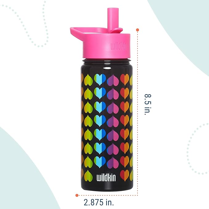 Wildkin Kids 18oz Stainless Steel Water Bottle – BPA-Free, Leakproof, Insulated, Easy-Clean - Rainbow Hearts
