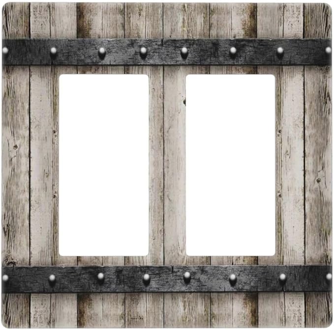 Western Barn Country Brown 2 Gang Double Decorator/GFCI Wall Plate Rocker Outlet Light Switch Old Taupe Grey Wood Wooden Cabin Style Decorative Two Dual Device Receptacle Face Plate Cover Screwless