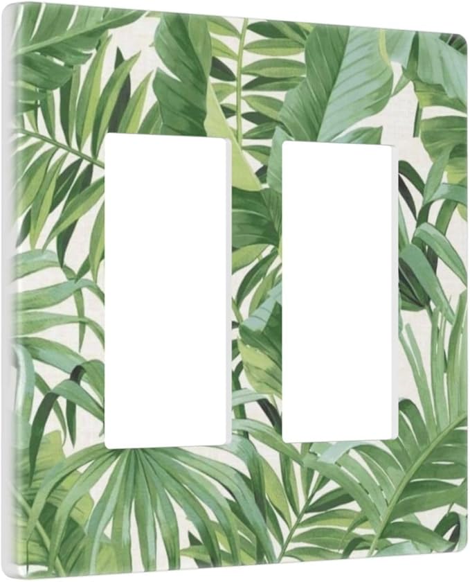 Green Tropical Palm Tree Leaf 2 Gang Double GFCI Decorator Rocker/decorator Light Switch Cover Decorative Outlet Wall Plate Electrical Faceplate Screwless