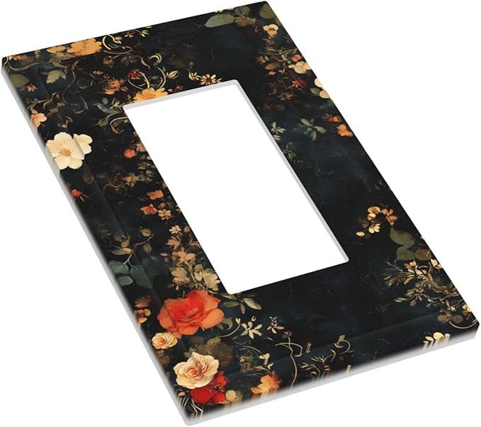 Vintage Orange Pink Black Roses Floral Flower Decorative Outlet Covers 1 Gang Single Rocker Light Switch Cover Plate Wall Plates GFCI Faceplate for Farmhouse Bedroom Decor