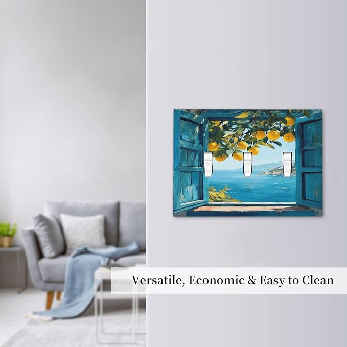 Window View Coastal Lemon Tree Mediterranean Landscape Decorative Switch Plates 3 Gang Wall Plate Triple Toggle Light Switch Cover Faceplate Electrical Wall Panels for Bedroom Living Room Decor